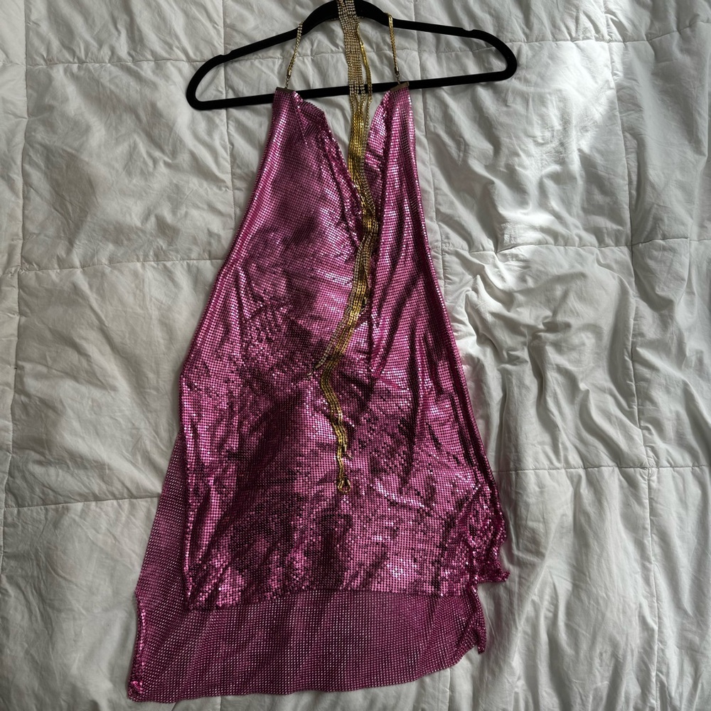 METALLIC PINK CHAIN LINK DRESS